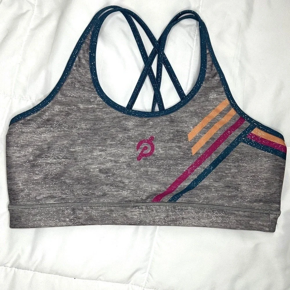 Peloton Roller Rink Strappy Sports Bra Size XL Glitter Retro 80s‎ athleisure